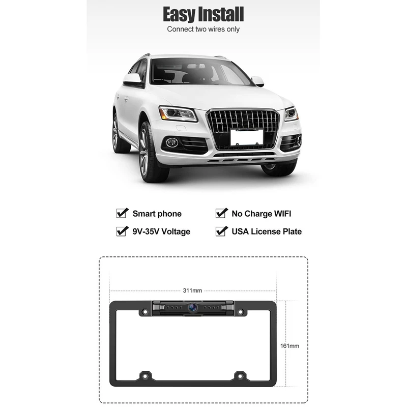 170 градусов Автомобильный номерной знак резервная камера WiFi беспроводная