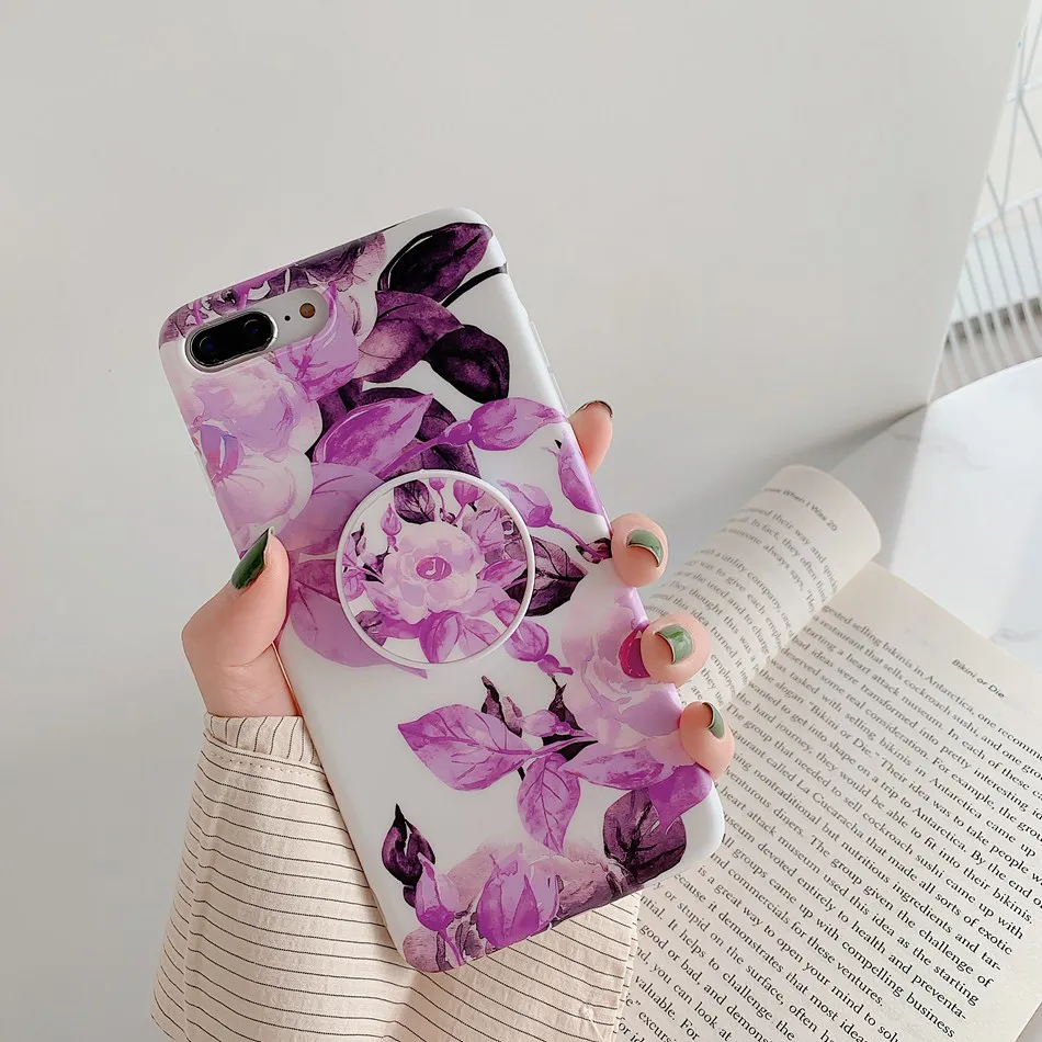 B18 Для iPhone XR X XS Max 7 Plus чехол раковины мраморный цветок Складная подставка держатель чехол для iPhone 8 6 6s Plus Мягкий чехол - Цвет: B18