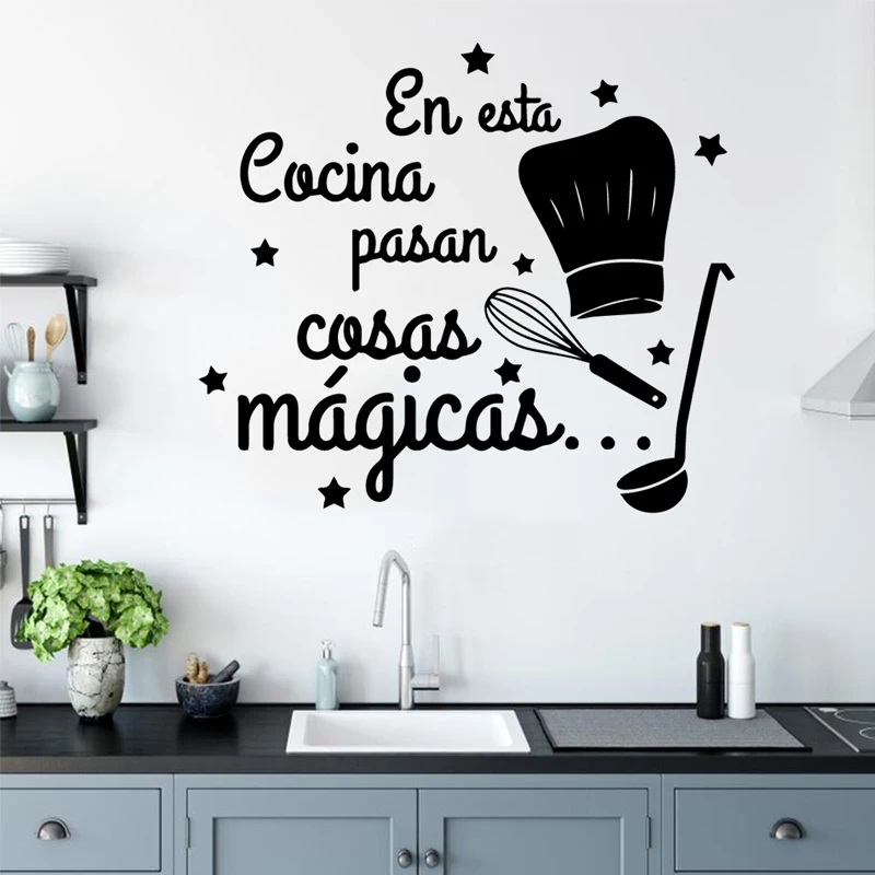 

Kitchen Wall Sticker Spanish Vinyl Decal Chef Home Decor Spoon Hat Art Mural Cook Magic Poster Cooking Cusine