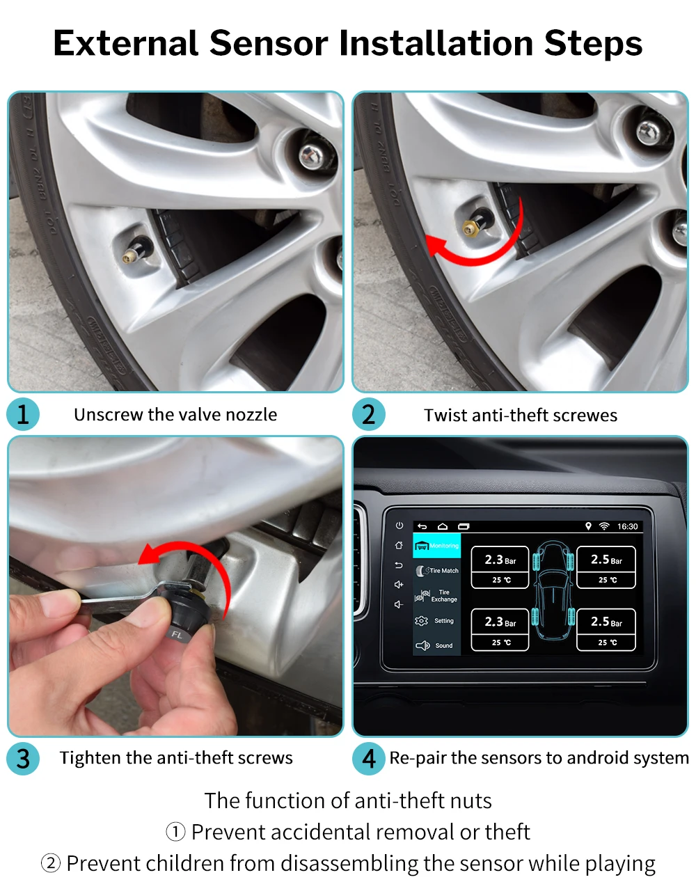 Deelife TPMS Android USB монитор давления в шинах Система для Автомобильный dvd-плеер Android gps навигация мультимедийный плеер Датчик TMPS