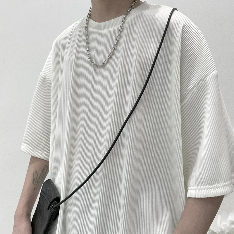 Футболка мужская плиссированная модная повседневная Свободная рубашка из