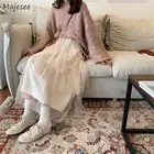 Юбка женская Тюлевая с завышенной талией, однотонная элегантная Милая сетчатая повседневная с простым бантом в Корейском стиле, новое поступление