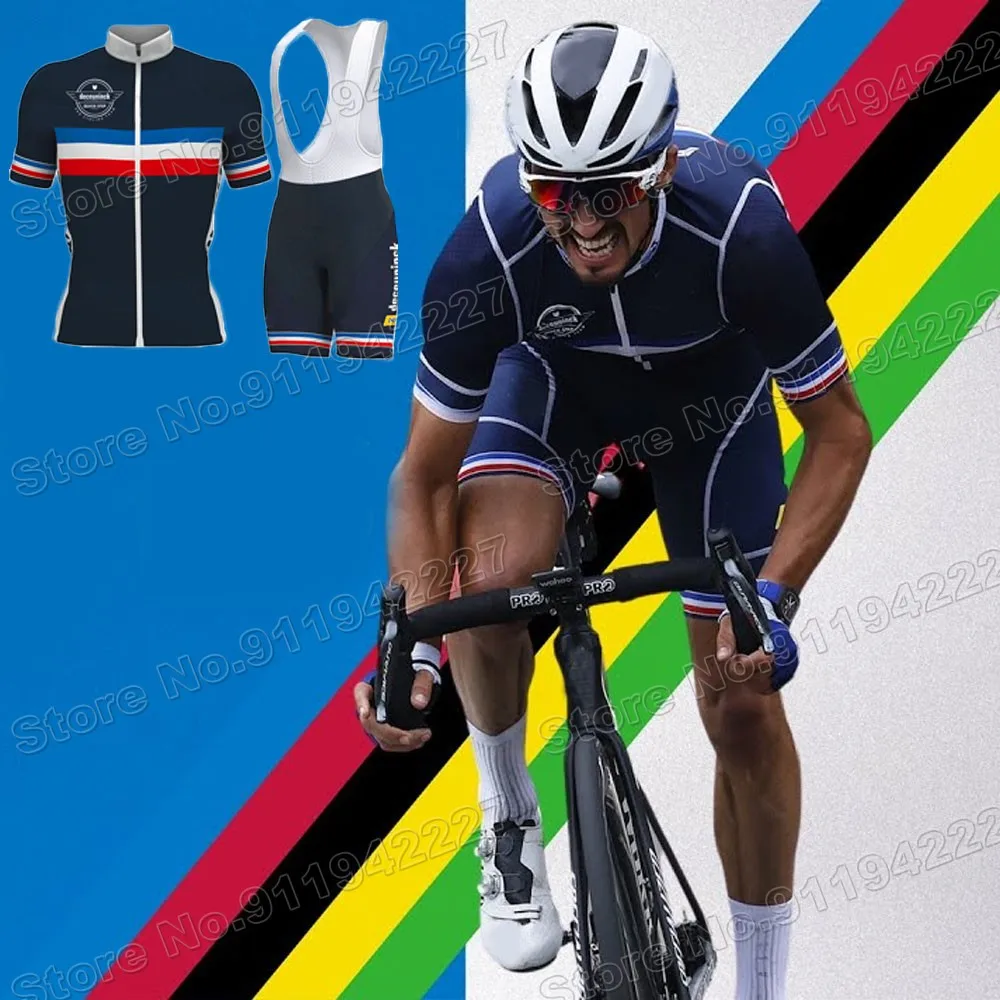 Футболка сборной Франции велосипедного чемпиона мира 2021 года Quick Step Julian Alaphilippe Road Race Bike Shirt Suit Bicycle Bib Shorts Maillot.