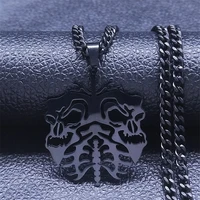 punk stainless steel lung bone skeleton chain necklace black color statement necklaces jewelry cadenas para hombre n1140s06