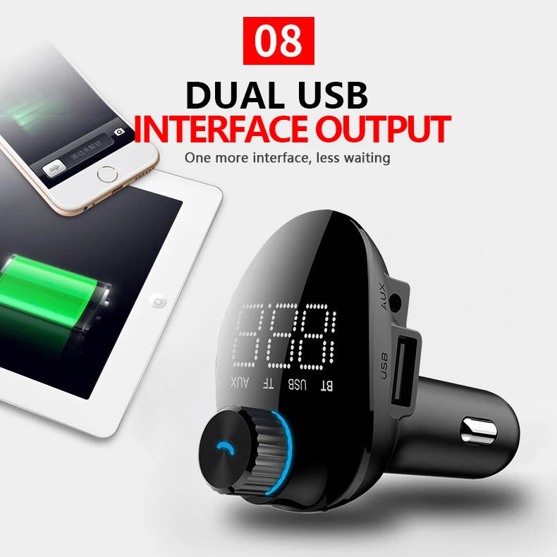 

CABLETIME Car Charger USB3.0 QC3.0 SD Card Aux Bluetooth5.0 LED Display Charger for iPhone Smartphone C345