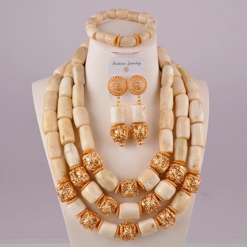 

luxurious white coral beads nigerian wedding set african coral necklace bridal jewelry sets C21-36-03