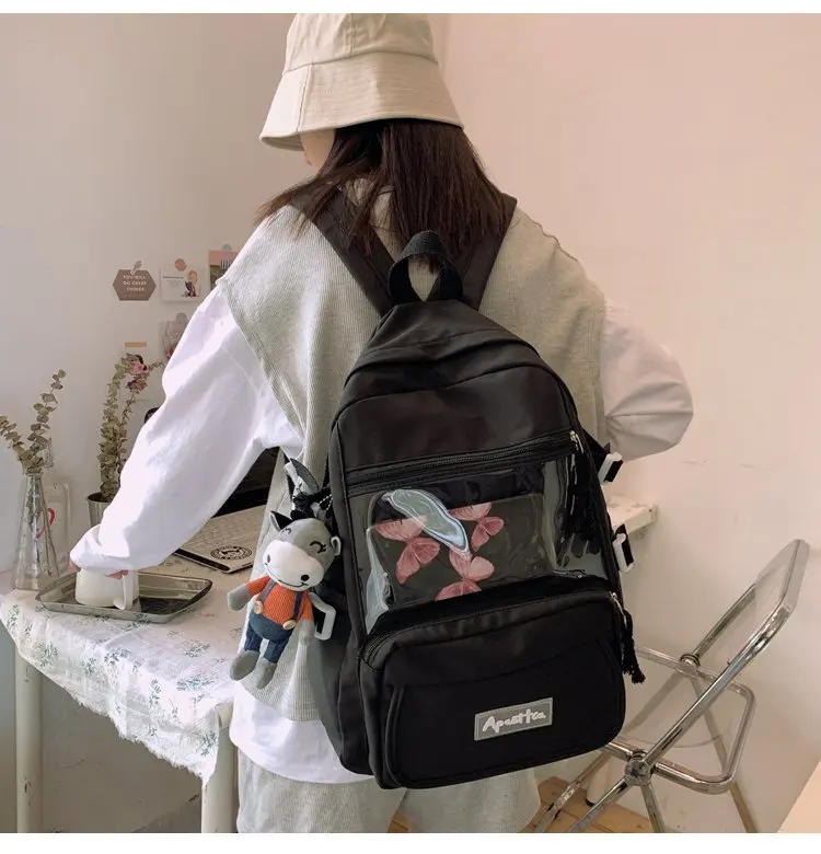 

Campus versatile leisure students large capacity transparent splicing sweet girl solid color backpack