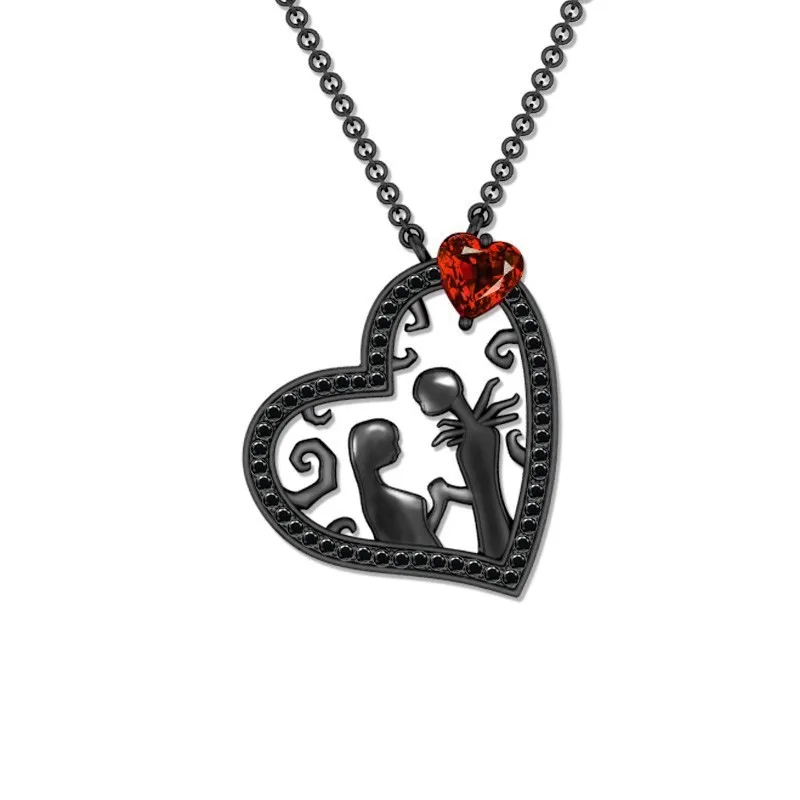 

Black Alloy Lover Necklaces for Men and Women Fashion Couple Jewelry Exquisite Zircon Red Crystal Peach Heart Chain Necklace