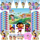 Новинка 2022 г., декоративная игрушка для дня рождения ДОРА-исследовательницы, товары для игрушек, одноразовая посуда, бумажная тарелка, баннер, воздушный шар для будущей мамы