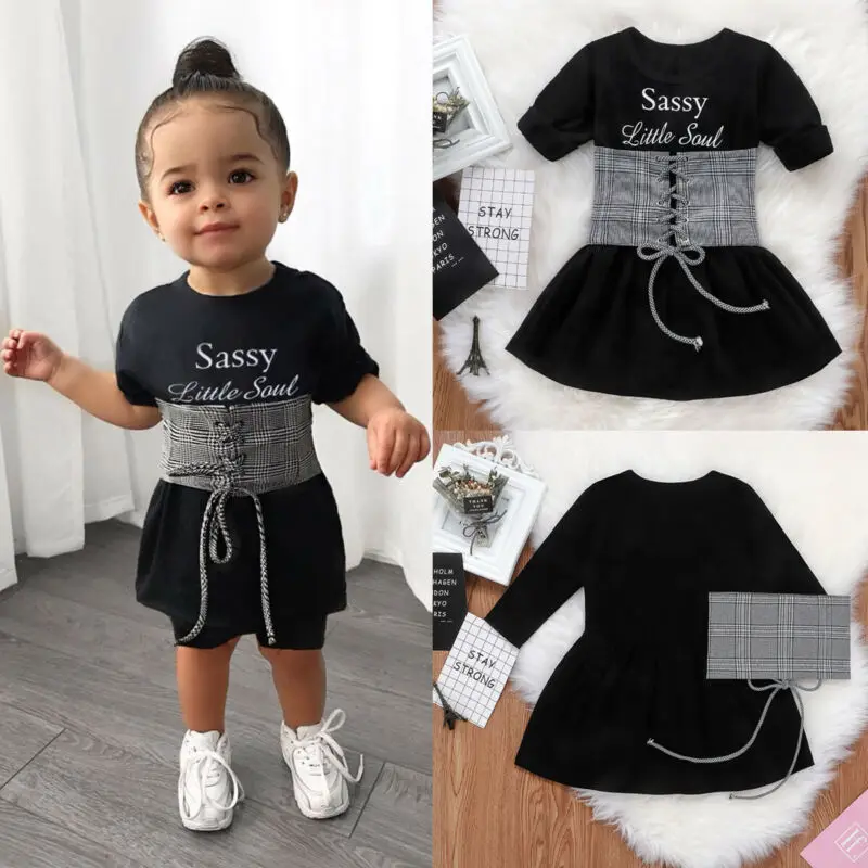 Милые комплекты одежды из 2 предметов Детское платье с длинными рукавами для