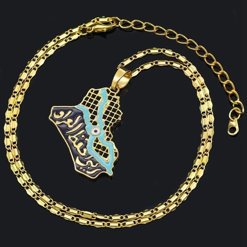 

New Trendy Fashion Style Gold-Plated Men Arabian Iraq Map Necklace Fashion Retro Hip Hop Party Necklace Jewelry