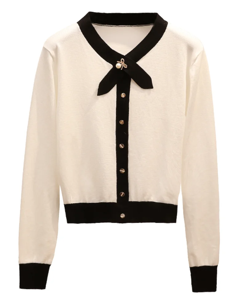 2021 Весенние новые женские свитера белые и черные вязаные тонкие кардиганы с