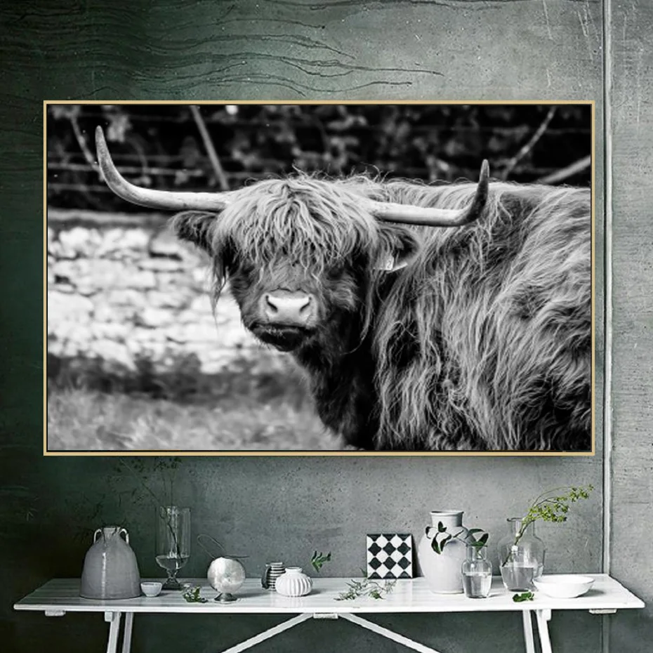 

Animal Black and White Yak Nature Photography Wild Canvas Painting Posters and Prints Living Room Wall Art Picture Home Decorati