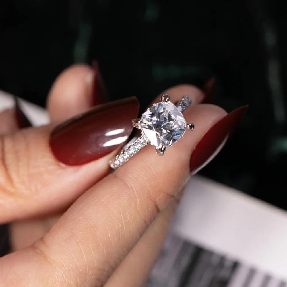 Real Solid 925 Sterling Silver Ring FINGER Luxury Cushion cut Simulated Diamond Wedding Rings Engagement For Women accessaries | Украшения