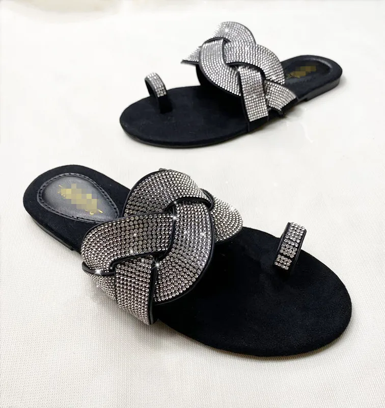 

2021 summer new flat shoes popular women's slippers Shuibo diamond sandals