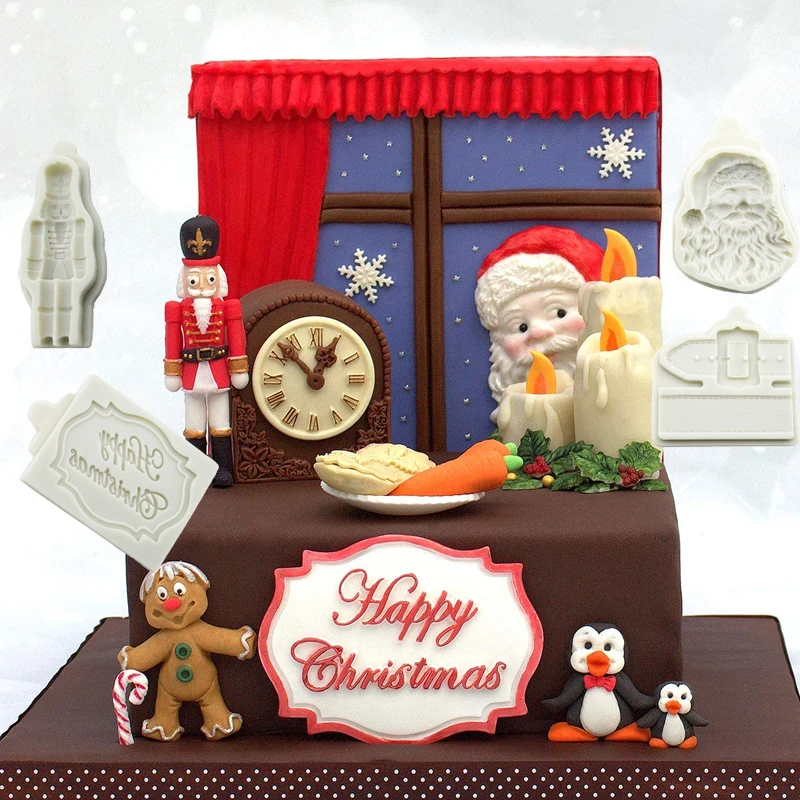 Поделки РОЖДЕСТВЕНСКИЕ Санта Клаус Щелкунчик солдатский пояс Fondant Силиконовые