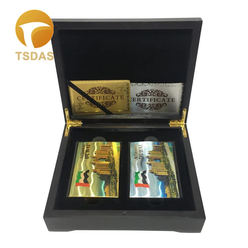 Золотые и Серебристые игровые карты для отеля с черным деревянным ящиком