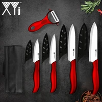 xyj kitchen ceramic chef knives set with fruit peeler garter camping hiking tools red color knife storage bag holder accessory