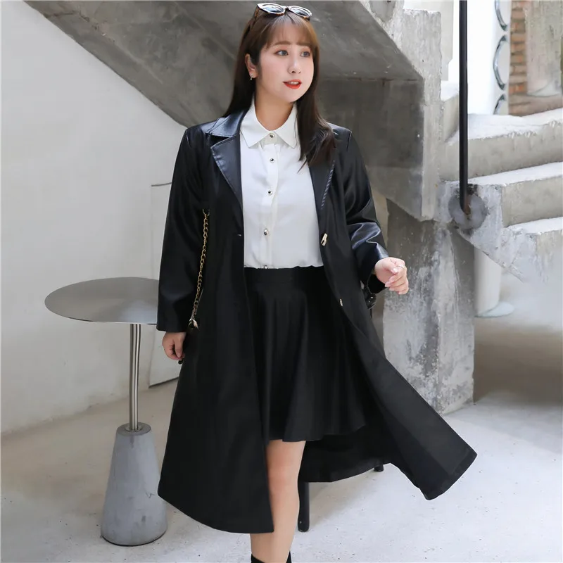 Autumn New Korean Version PU Faux Leather Jackets Women Outerwear Single Breasted Long Coats TA6333