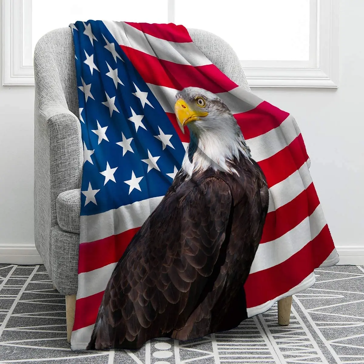 Фланелевое Одеяло с флагом США и лысовым орлом мягкое теплое покрывало принтом в