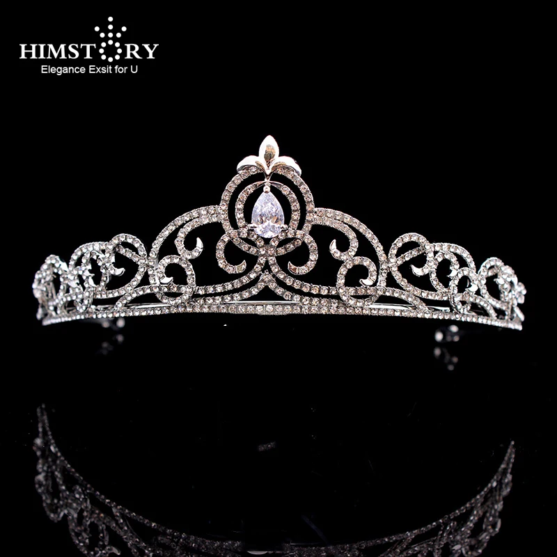 

Himstory European Zircon RhinestonesFlower Tiaras Crowns Bride Diadem Pageant Engagement Headbands Wedding Hair Accessories