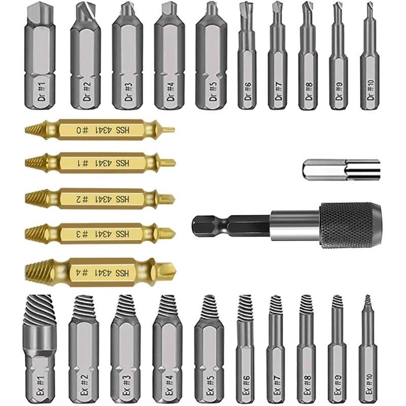 

22 pcs Damaged Screw Extractor Set Broken Screw Or Bolt Stripped Remover Extractor Drill Bits Out Bolt Stud Remove Tool