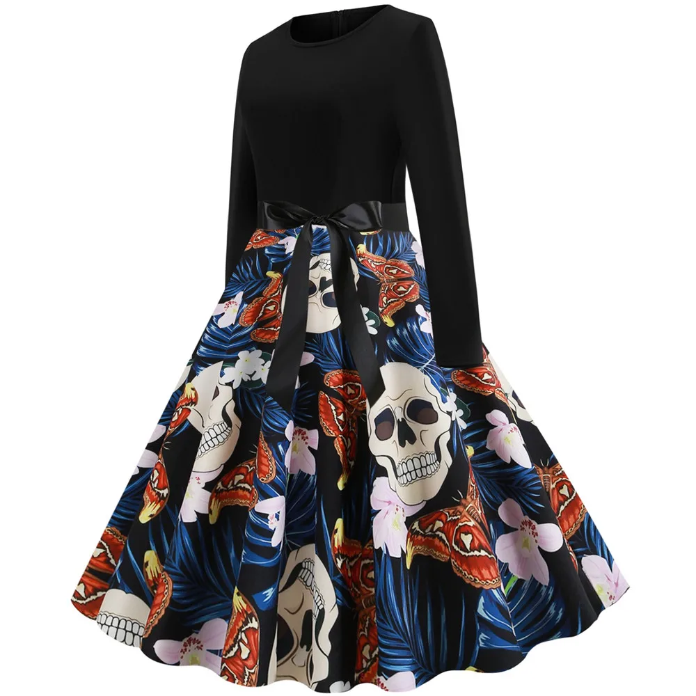 Женское платье для выпускного винтажное с длинными рукавами на Хэллоуин 50 s