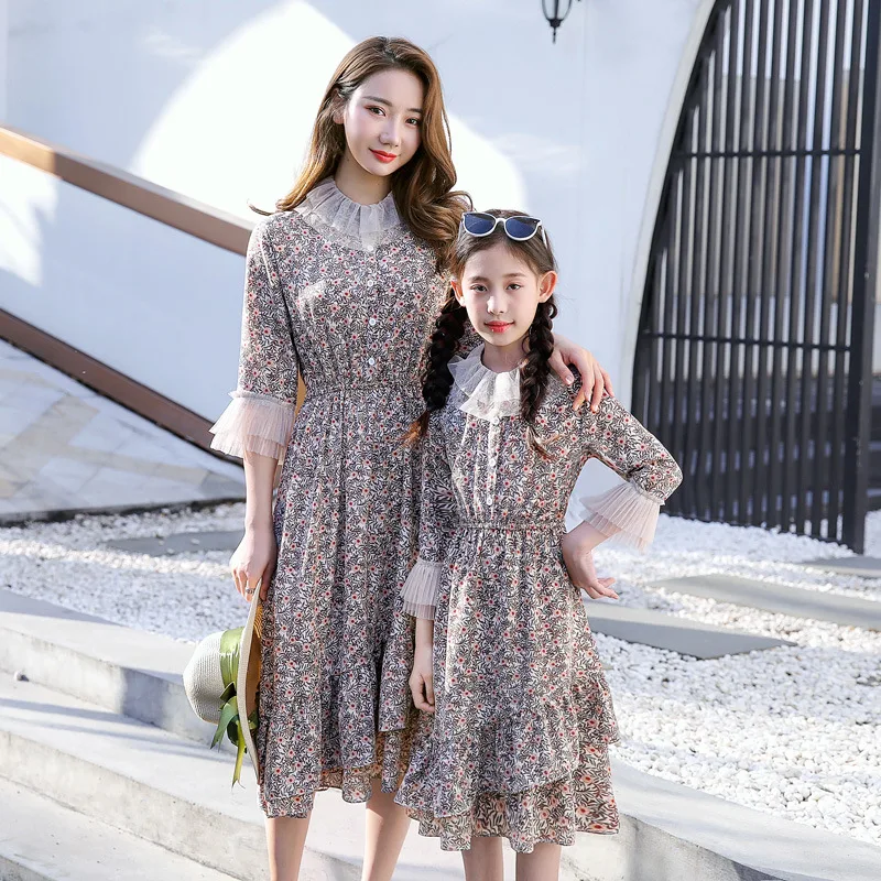 Одежда для матери и дочери WLG одинаковая семейная одежда весенне-осенние бежевые