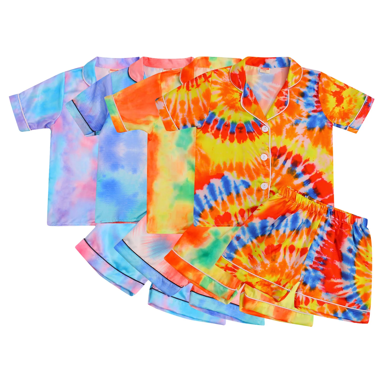 

Summer Childrens Pajamas Set Tie-dye Short Sleeve T-shirt and Shorts 2Pcs Outfits Casual Sleepwear for Boys Girls Home Clothes