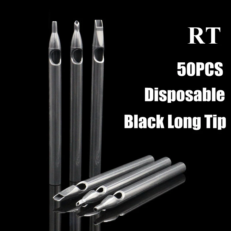 50PCS Black Tattoo Long Tips 3/5/7/9/11/13/14/15/18RT Disposable Plastic Long Tattoo Tips Nozzle Tube for Tattoo Supplies