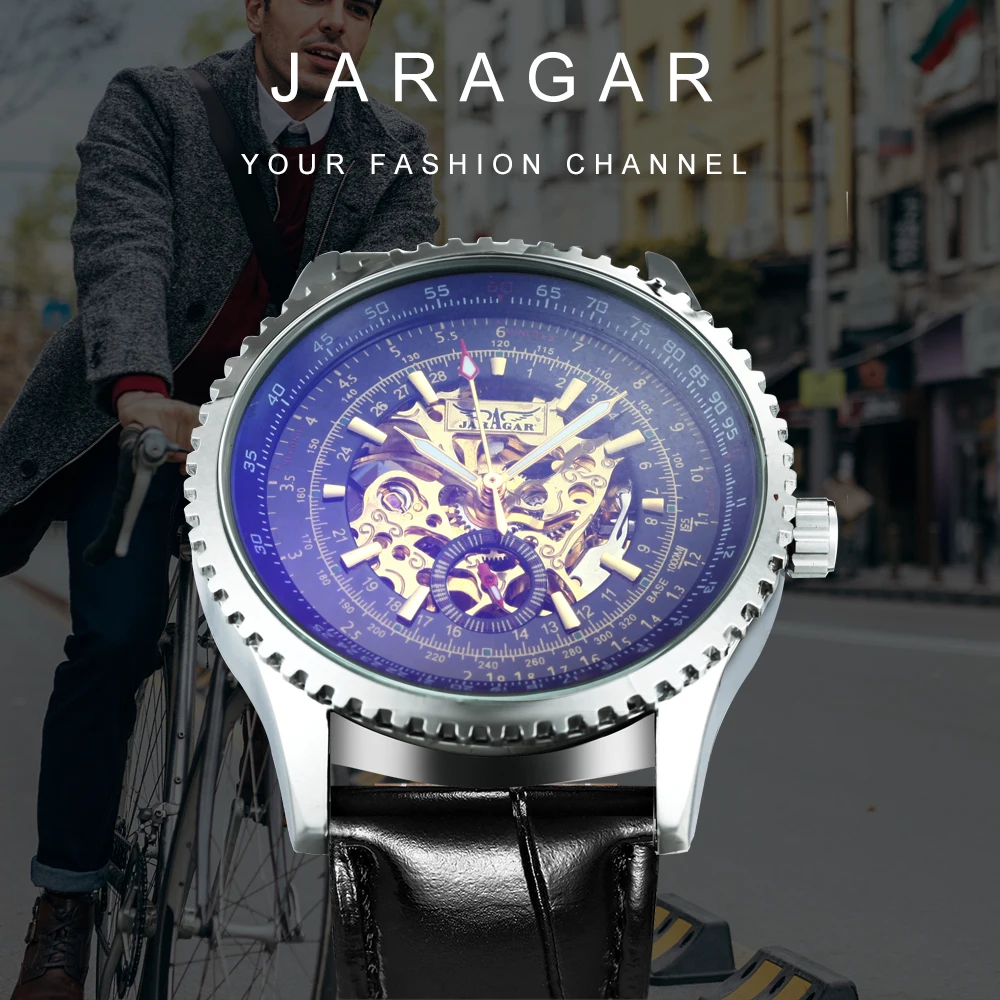 JARAGAR спортивные военные мужские часы из нержавеющей стали чехол с зубчатой