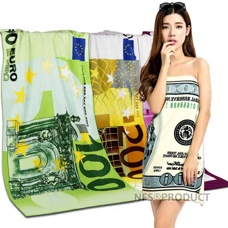 Пляжное полотенце из микрофибры 70x140 см 100 500 евро доллар Флаг США Великобритания