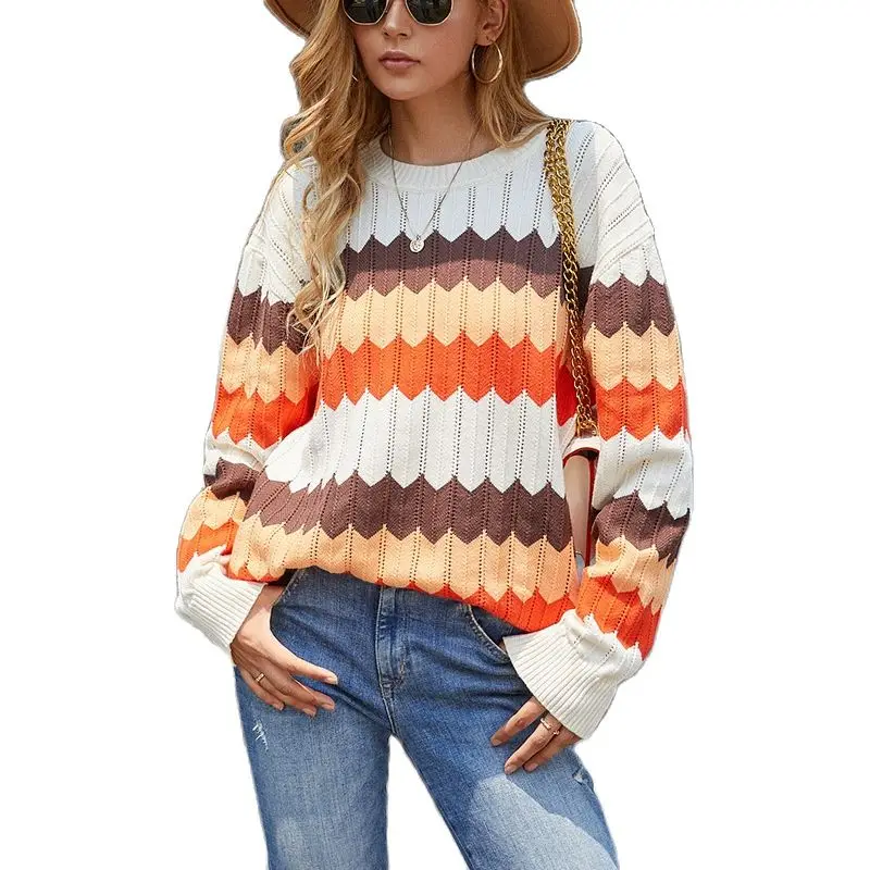 

Повседневный Женский пуловер в уличном стиле, свитеры, модная женская трикотажная одежда в стиле пэчворк, топы, женские свободные свитеры