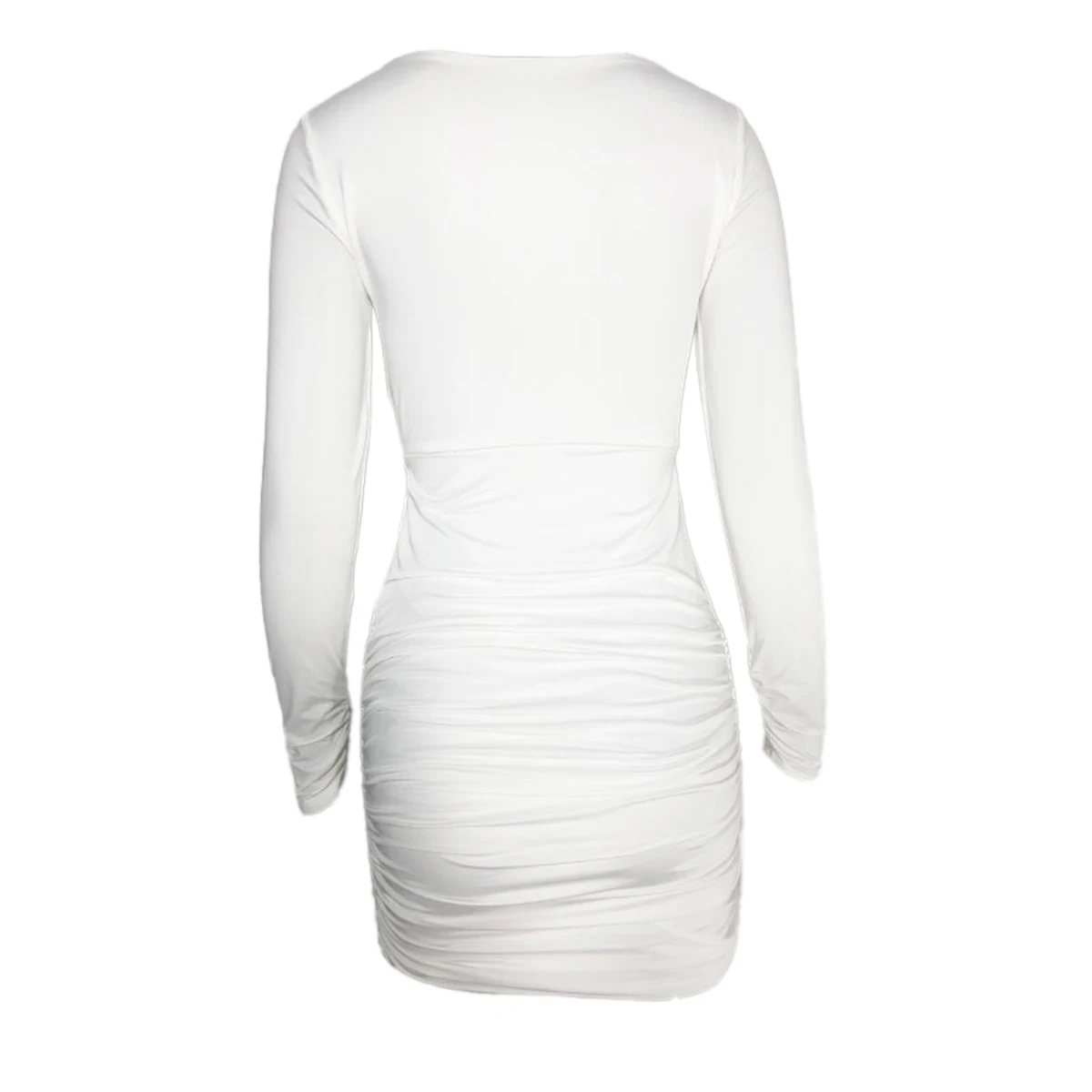 

Women Hollowed Out Mini Dress Sexy Long Sleeve Deep V-neck Bow Collar Bodycon Female Pleat Slim Fit Low-cut Skinny Dresses