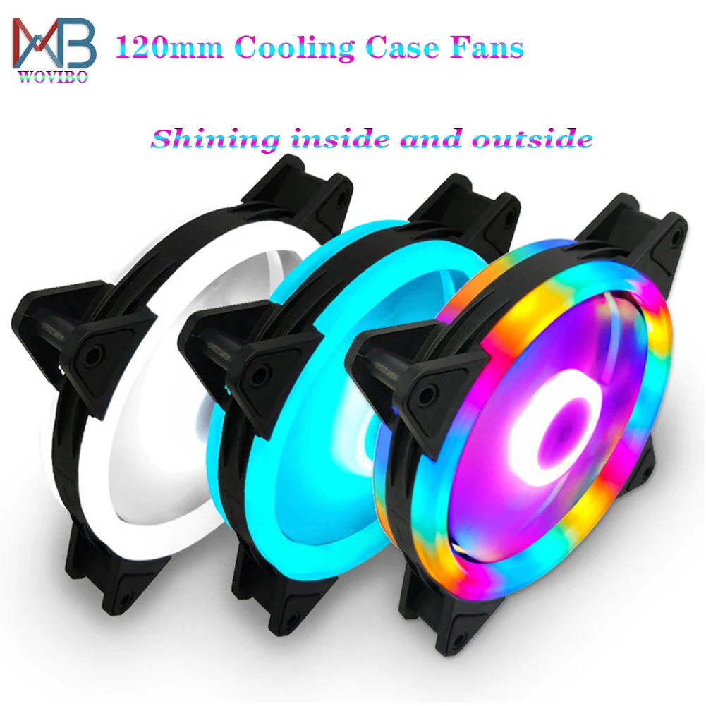 Wovibo Rgb Case Fan 120mm 3pin Molex Colorful Fluid Bearing LED PC Computer Cooling Fans Radiator Ventilador 12V