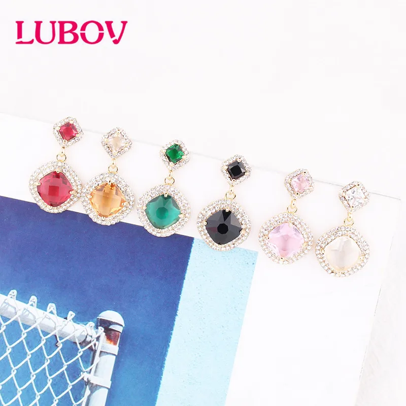 LUBOV 2019 Новые Модные Разноцветные квадратные циркониевые висячие серьги-подвески