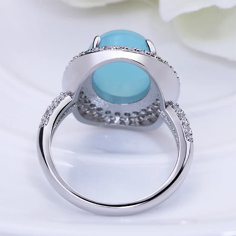 Luxury Big Blue Oval Moonstone Ring For Women Girl Fashion Crystal Silver Color Rings Wedding Engagement Jewelry Anillos Mujer | Украшения