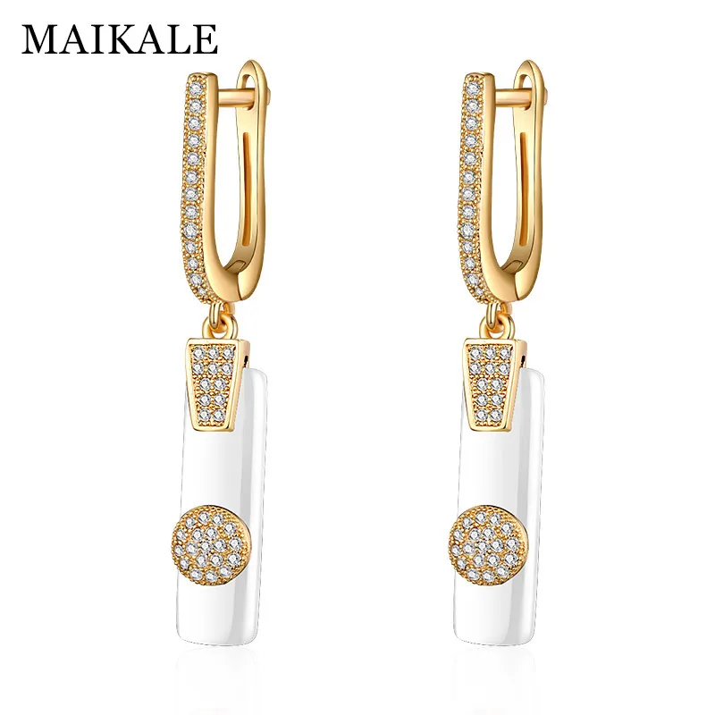 gold white MAIKALE, новинка, модные серьги-капли, медь, AAA, кубический цирконий, черный, белый цвет, керамика, квадратные, золотой, серебряный цвет, серьги для женщин, подарок - Окраска металла: gold white
