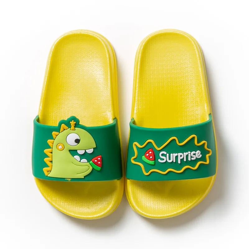 Тапочки детские с мультяшными динозаврами карамельные цвета домашняя обувь для