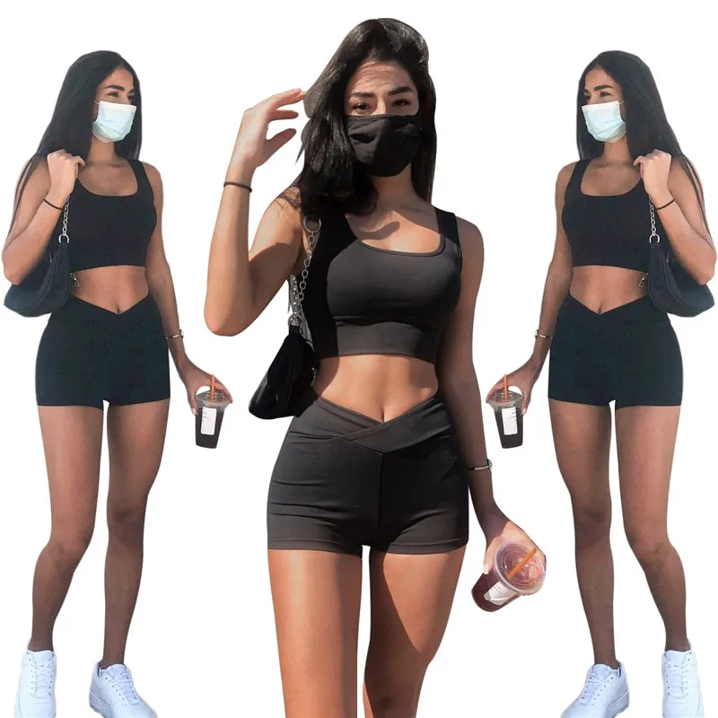 Женский спортивный костюм из 2 предметов черный повседневный с круглым вырезом