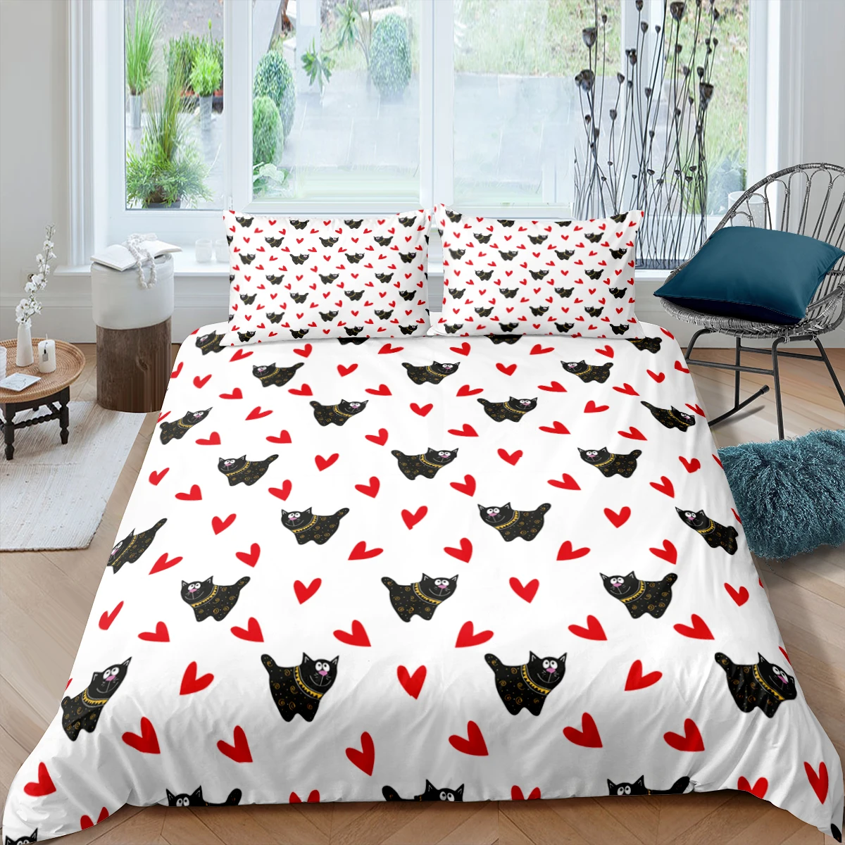 

Home Textile Luxury Comforter Bedding Sets 2/3pcs Double Queen Bed Set Cute Cat Printing Duvet Cover with Pillowcase Girls Boys