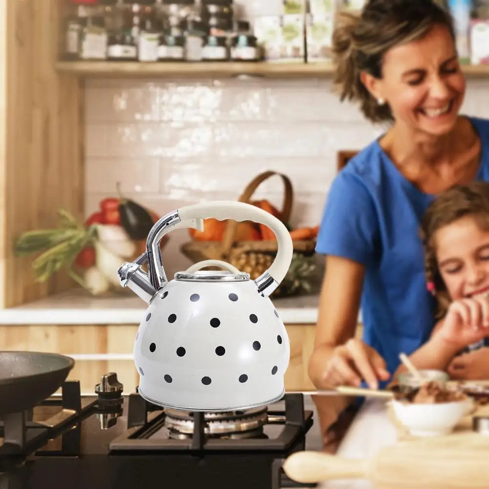 

3.5L Stainless Steel Whistling Kettle Hemispherical Non-magnetic Flat-bottomed Pot Black Dot Pattern Whistle Teapot