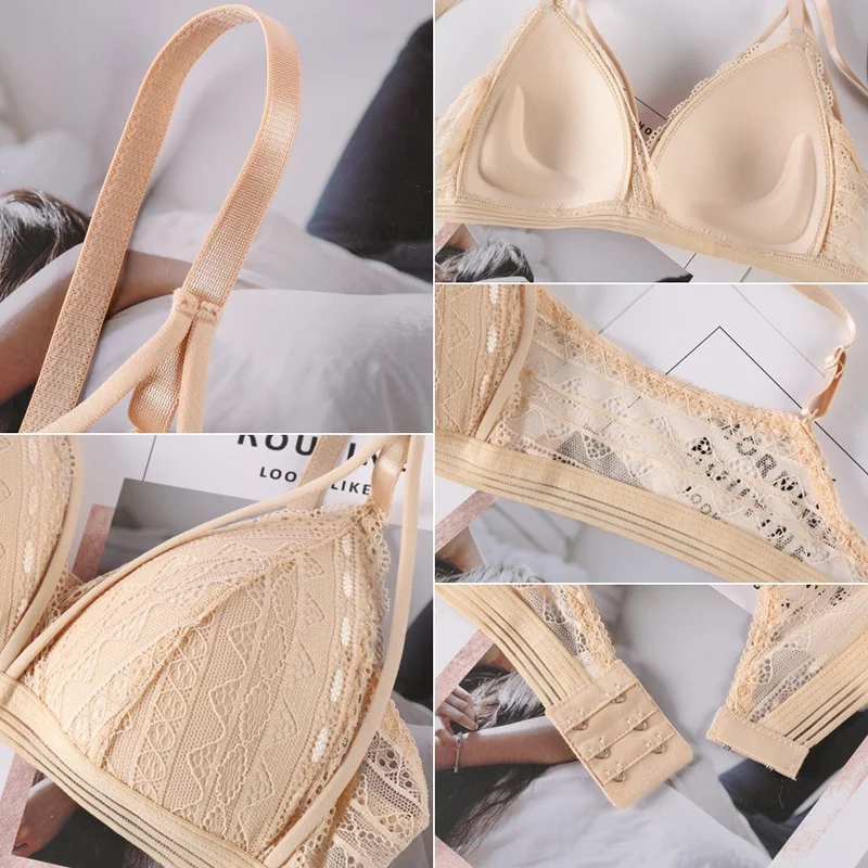 

Seamless Deep V Lace Bra Wireless Thin Underwear Sexy Lingerie Soft Push Up Bras For Women