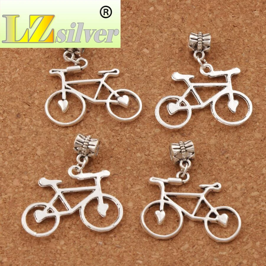 Open Heart Bike Bicycle Big Hole Beads 30.7x33mm 60pcs zinc alloy Dangle Fit European Charm Bracelets B264