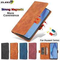 luxury flip wallet leather case for huawei p50 p40 p30 lite pro strong magnetic card slots stand holder book phone cover coque