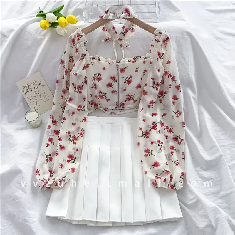 Женский комплект из двух предметов элегантная шифоновая блузка с цветочным