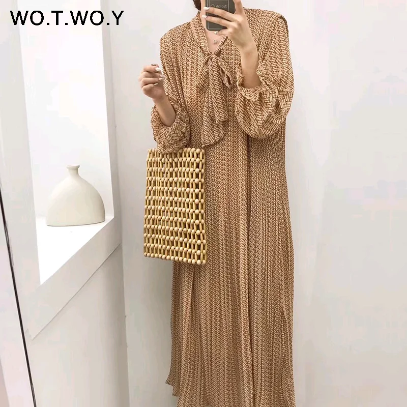 D19358Coffee WOTWOY Sring летнее повседневное женское платье с v-образным вырезом, элегантные прямые платья длиной до середины икры, женская модная Длинная женская одежда - Цвет: D19358Coffee