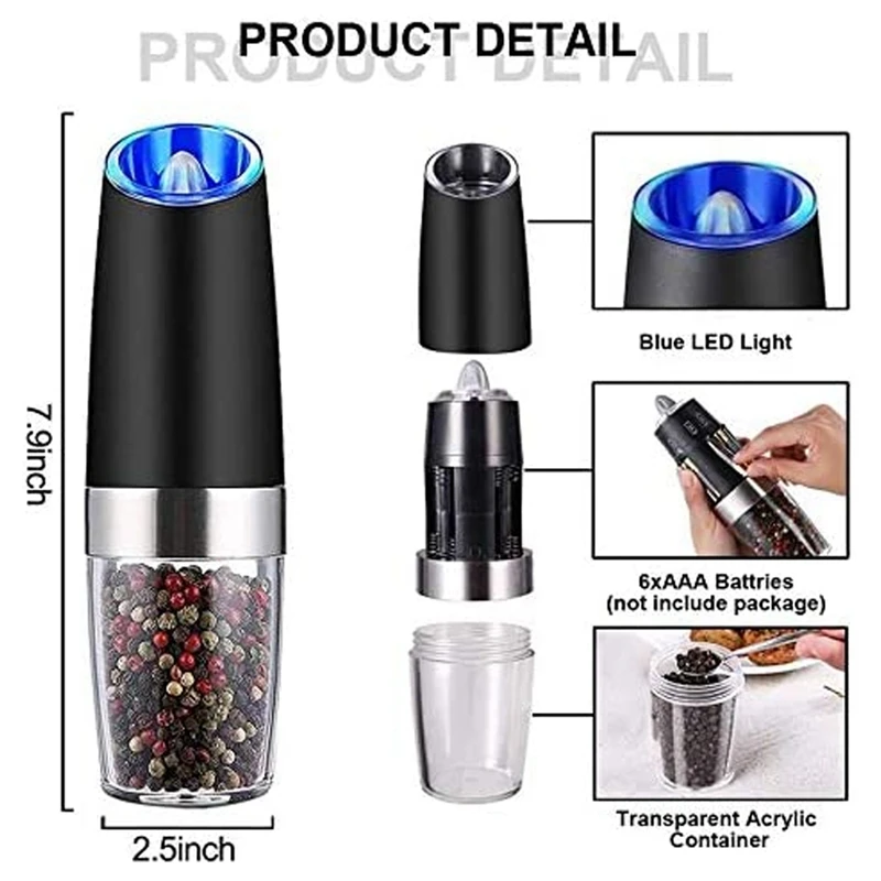 Salt & Pepper Grinder -Automatic Gravity Sensor Mill Or Battery Powered Adjustable Grind Coarseness | Дом и сад