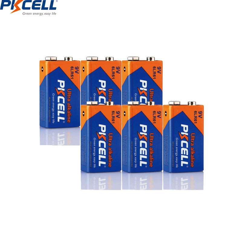 

6PC PKCELL 9V 6LR61 6AM6 1604A MN1604 522 Alkaline Battery 9 v Primary Batteries For Gas Stoves Water Heater Microphone