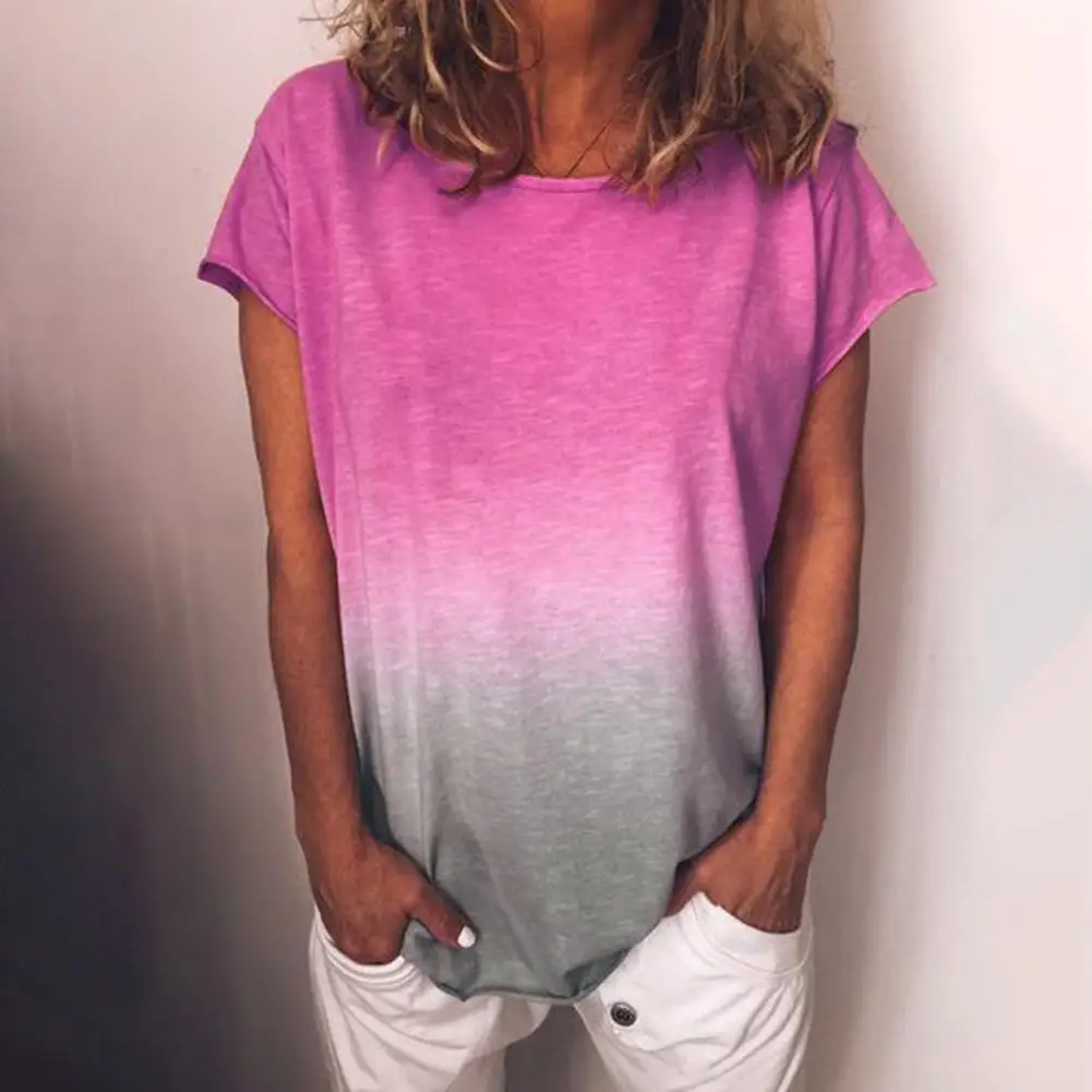 Женские рубашки градиент Цвет с коротким рукавом блуза Топ 2021 Летние